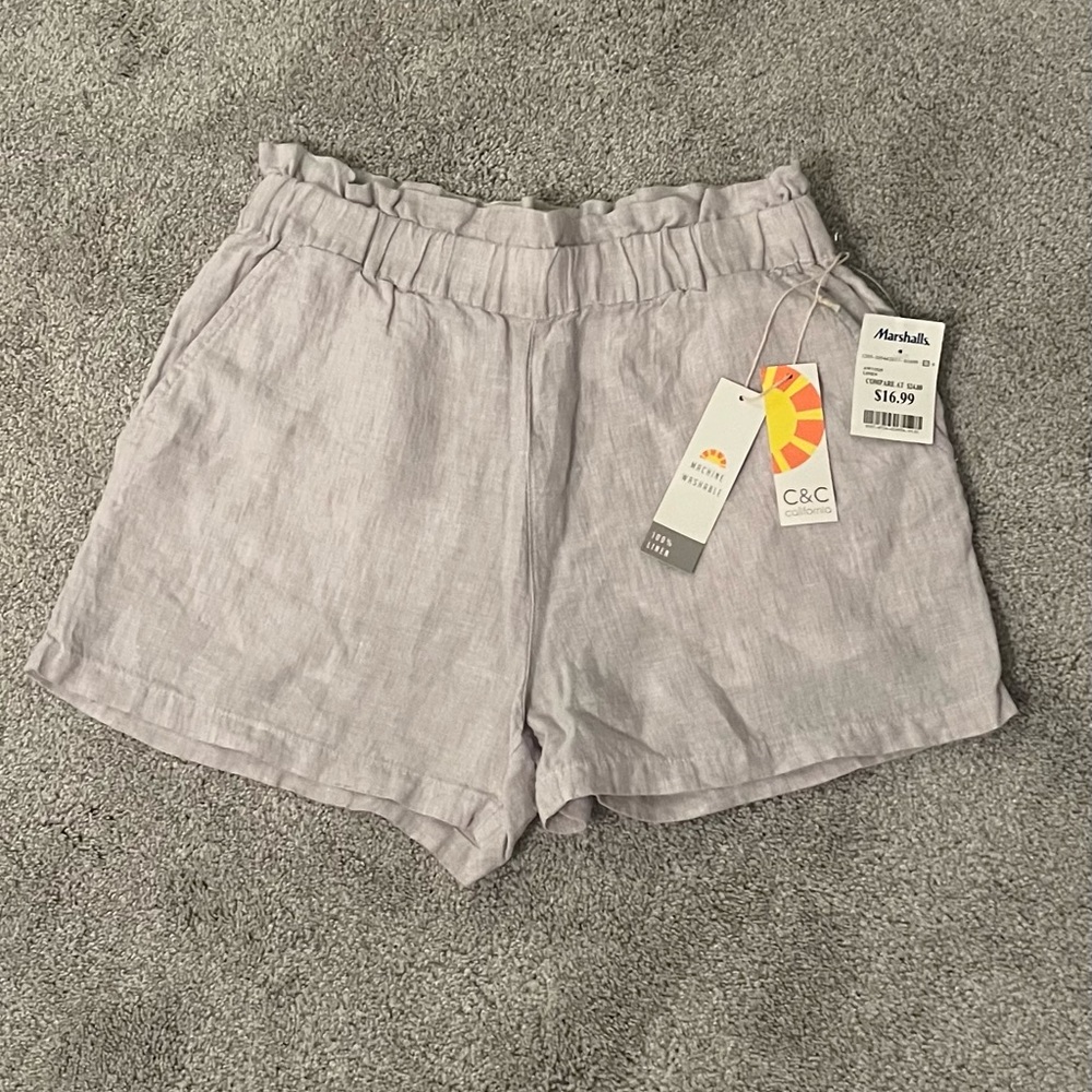 C&C California Women's Light Gray Linen High Waist Shorts